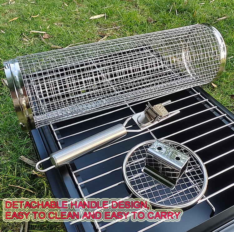 BBQ Cage Stainless Steel Round Barbecue Basket 30cm+Handle 18cm