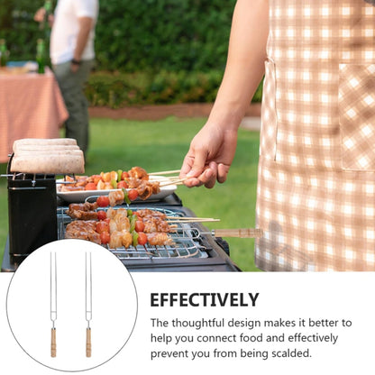 6 PCS U-shaped BBQ Fork Stainless Steel Barbecue Skewers Fork Wooden Handle Set