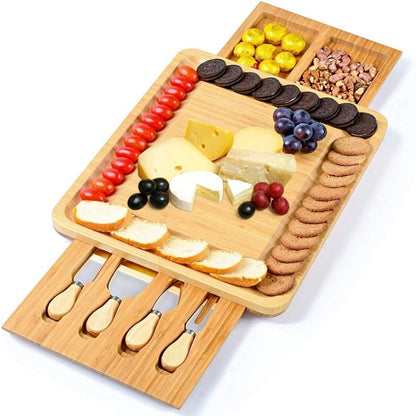 Bamboo Cheese Board and Charcuterie Boards Set with 4 Cheese Knives