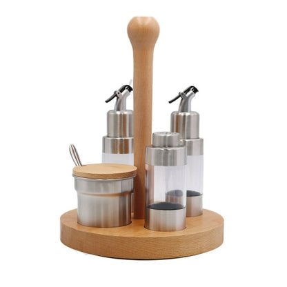 Kitchen Olive Oil Dispensers Seasoning Jar Set with Wooden Stand