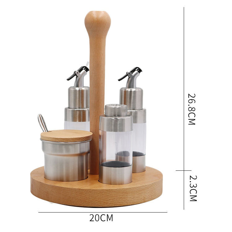 Kitchen Olive Oil Dispensers Seasoning Jar Set with Wooden Stand