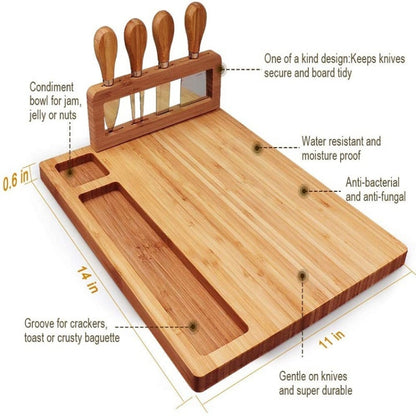 square bamboo charcuterie board set for entertaining