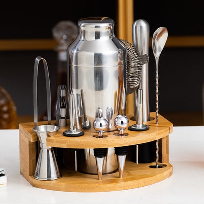 cocktail set with wooden display stand for stylish kitchens