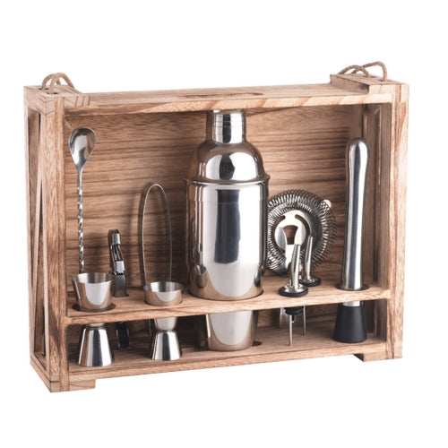 bartender kit with wooden holder