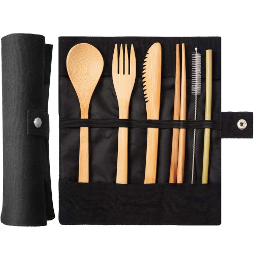 bamboo cutlery set with straw and brush