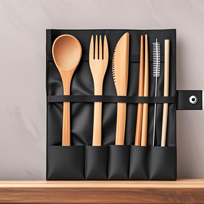 bamboo travel kit with spoon fork knife