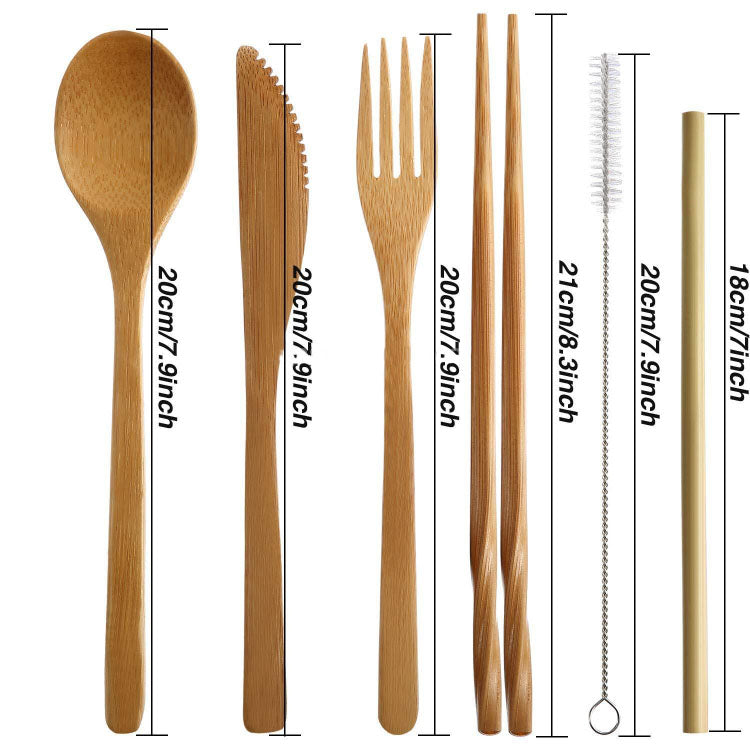 bamboo travel kit with spoon fork knife