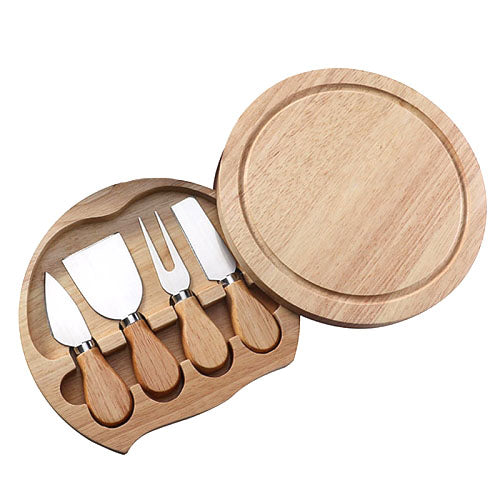 round wooden cheese board set for entertaining