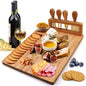 bamboo cheese board with 4 stainless steel knives