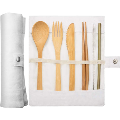 bamboo utensil set with chopsticks and straw