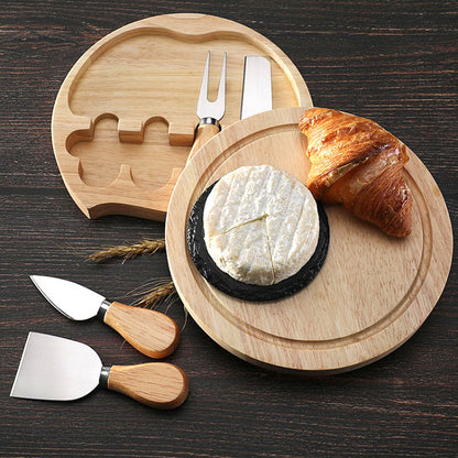 round wooden serving board for cheese and appetizers