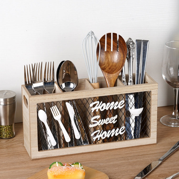 wooden cutlery storage with 4 compartments